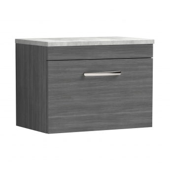 Nuie Athena Wall Hung 1-Drawer Vanity Unit with Grey Worktop 600mm Wide - Anthracite Woodgrain