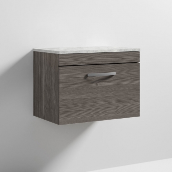 Nuie Athena Wall Hung 1-Drawer Vanity Unit with Grey Worktop 600mm Wide - Anthracite Woodgrain