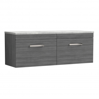 Nuie Athena Wall Hung 2-Drawer Vanity Unit with Bellato Grey Worktop 1200mm Wide - Anthracite Woodgrain | Product Image