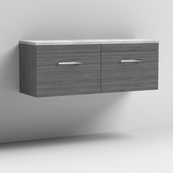 Nuie Athena Wall Hung 2-Drawer Vanity Unit with Bellato Grey Worktop 1200mm Wide - Anthracite Woodgrain | Product Image