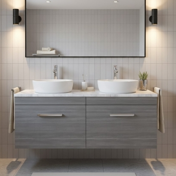 Nuie Athena Wall Hung 2-Drawer Vanity Unit with Bellato Grey Worktop 1200mm Wide - Anthracite Woodgrain | Product Image