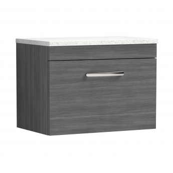 Nuie Athena Wall Hung 1-Drawer Vanity Unit with Sparkling White Worktop 600mm Wide - Anthracite Woodgrain