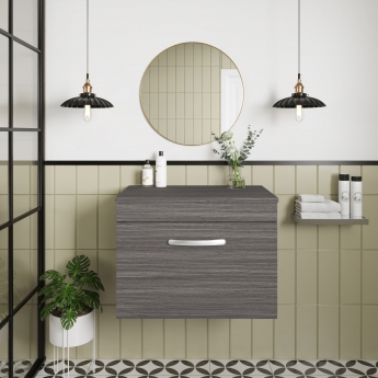 Nuie Athena Wall Hung 1-Drawer Vanity Unit and Worktop 600mm Wide - Anthracite Woodgrain