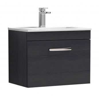 Nuie Athena Wall Hung 1-Drawer Vanity Unit with Basin-2 600mm Wide - Charcoal Black