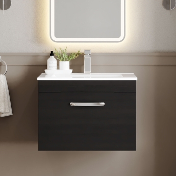 Nuie Athena Wall Hung 1-Drawer Vanity Unit with Basin-2 600mm Wide - Charcoal Black | Product Image