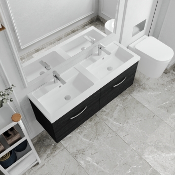 Nuie Athena Wall Hung 2-Drawer Vanity Unit with Double Basin 1200mm Wide - Charcoal Black