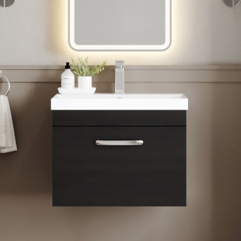 Nuie Athena Wall Hung 1-Drawer Vanity Unit with Basin-3 600mm Wide - Charcoal Black | Product Image