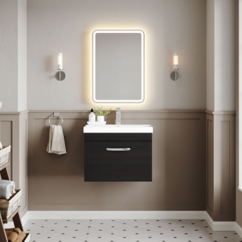 Nuie Athena Wall Hung 1-Drawer Vanity Unit with Basin-3 600mm Wide - Charcoal Black | Product Image