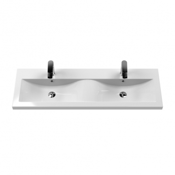 Nuie Athena Wall Hung 2-Drawer Vanity Unit with Double Ceramic Basin 1200mm Wide - Anthracite Woodgrain