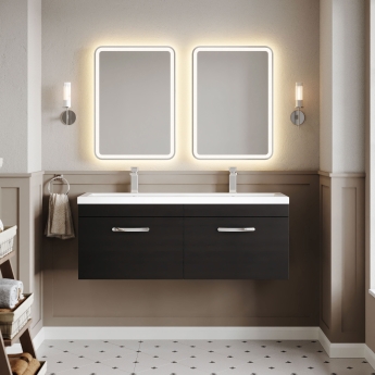 Nuie Athena Wall Hung 2-Drawer Vanity Unit with Double Ceramic Basin 1200mm Wide - Charcoal Black | Product Image