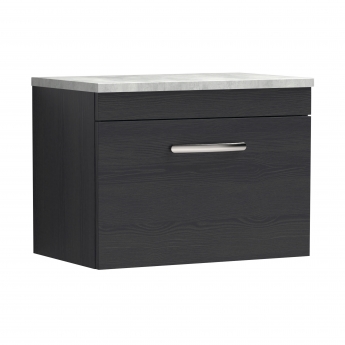 Nuie Athena Wall Hung 1-Drawer Vanity Unit with Grey Worktop 600mm Wide - Charcoal Black Woodgrain