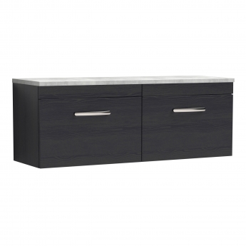 Nuie Athena Wall Hung 2-Drawer Vanity Unit with Bellato Grey Worktop 1200mm Wide - Charcoal Black Woodgrain | Product Image