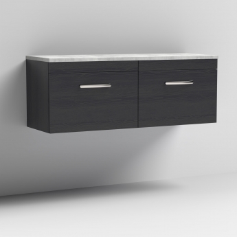 Nuie Athena Wall Hung 2-Drawer Vanity Unit with Bellato Grey Worktop 1200mm Wide - Charcoal Black Woodgrain | Product Image