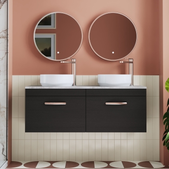 Nuie Athena Wall Hung 2-Drawer Vanity Unit with Bellato Grey Worktop 1200mm Wide - Charcoal Black Woodgrain | Product Image