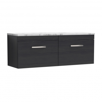 Nuie Athena Wall Hung 2-Drawer Vanity Unit with Carrera Marble Worktop 1200mm Wide - Charcoal Black Woodgrain | Product Image