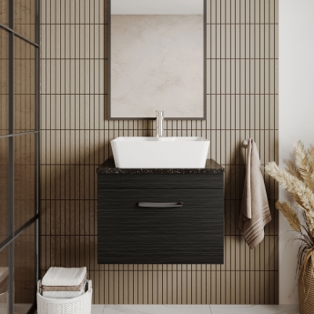 Nuie Athena Wall Hung 1-Drawer Vanity Unit with Sparkling White Worktop 600mm Wide - Gloss Grey