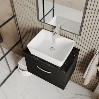 Nuie Athena Wall Hung 1-Drawer Vanity Unit with Sparkling Black Worktop 600mm Wide - Gloss White