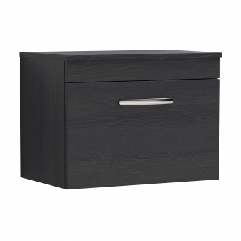 Nuie Athena Wall Hung 1-Drawer Vanity Unit and Worktop 600mm Wide - Charcoal Black