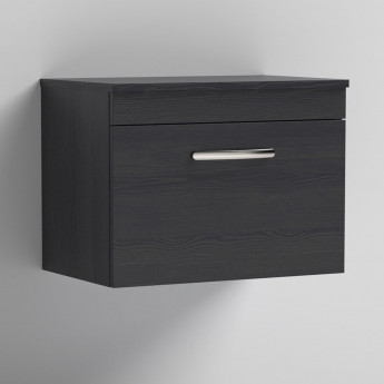 Nuie Athena Wall Hung 1-Drawer Vanity Unit and Worktop 600mm Wide - Charcoal Black