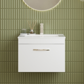 Nuie Athena Wall Hung 1-Drawer Vanity Unit with Basin-2 600mm Wide - Gloss White | Product Image