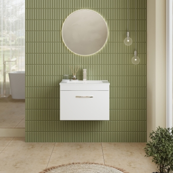 Nuie Athena Wall Hung 1-Drawer Vanity Unit with Basin-2 600mm Wide - Gloss White | Product Image