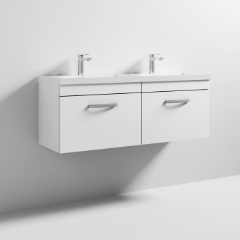 Nuie Athena Wall Hung 2-Drawer Vanity Unit with Double Basin 1200mm Wide - Gloss White