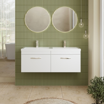 Nuie Athena Wall Hung 2-Drawer Vanity Unit with Double Basin 1200mm Wide - Gloss White | Product Image
