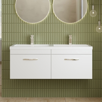 Nuie Athena Wall Hung 2-Drawer Vanity Unit with Double Basin 1200mm Wide - Gloss White | Product Image
