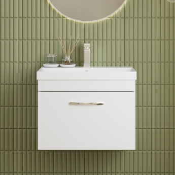 Nuie Athena Wall Hung 1-Drawer Vanity Unit with Basin-3 600mm Wide - Gloss White | Product Image