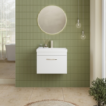 Nuie Athena Wall Hung 1-Drawer Vanity Unit with Basin-3 600mm Wide - Gloss White | Product Image