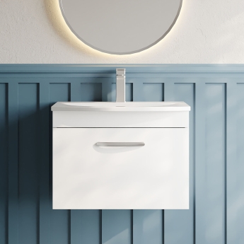 Nuie Athena Wall Hung 1-Drawer Vanity Unit with Basin-4 600mm Wide - Gloss White | Product Image