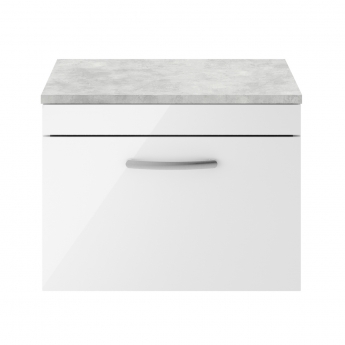 Nuie Athena Wall Hung 1-Drawer Vanity Unit with Grey Worktop 600mm Wide - Gloss White | Product Image