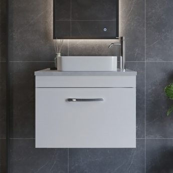 Nuie Athena Wall Hung 1-Drawer Vanity Unit with Grey Worktop 600mm Wide - Gloss White | Product Image