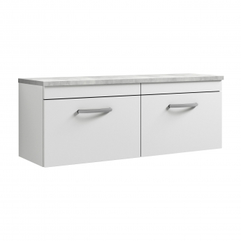 Nuie Athena Wall Hung 2-Drawer Vanity Unit with Bellato Grey Worktop 1200mm Wide - Gloss White | Product Image