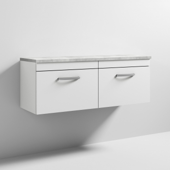 Nuie Athena Wall Hung 2-Drawer Vanity Unit with Bellato Grey Worktop 1200mm Wide - Gloss White | Product Image