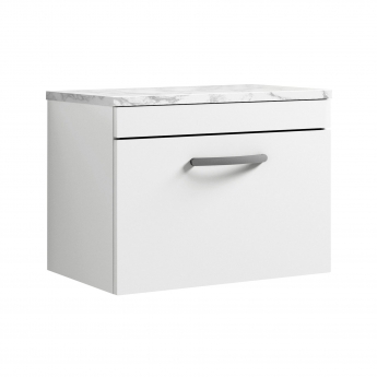 Nuie Athena Wall Hung 1-Drawer Vanity Unit with Carrera Marble Worktop 600mm Wide - Gloss White | Product Image