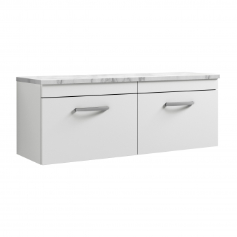 Nuie Athena Wall Hung 2-Drawer Vanity Unit with Carrera Marble Worktop 1200mm Wide - Gloss White | Product Image