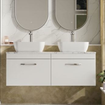 Athena Twin 1200mm 2-Drawer Wall Hung Vanity Unit with Countertop | Product Image