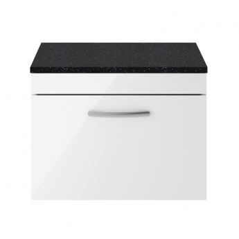 Nuie Athena Wall Hung 1-Drawer Vanity Unit with Sparkling Black Worktop 600mm Wide - Gloss White
