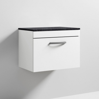 Nuie Athena Wall Hung 1-Drawer Vanity Unit with Sparkling Black Worktop 600mm Wide - Gloss White