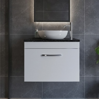 Nuie Athena Wall Hung 1-Drawer Vanity Unit with Sparkling Black Worktop 600mm Wide - Gloss White