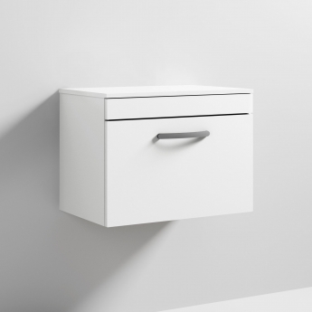 Nuie Athena Wall Hung 1-Drawer Vanity Unit and Worktop 600mm Wide - Gloss White