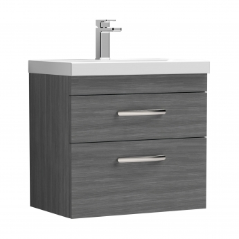 Nuie Athena Wall Hung 2-Drawer Vanity Unit with Basin-1 600mm Wide - Anthracite Woodgrain | Product Image