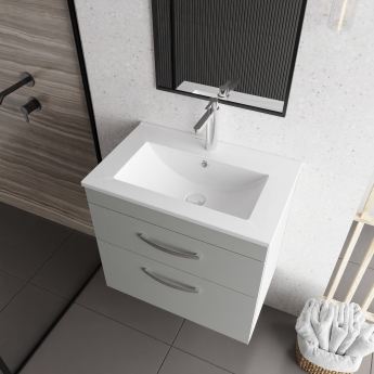 Nuie Athena Wall Hung 2-Drawer Vanity Unit with Basin-2 600mm Wide - Gloss White