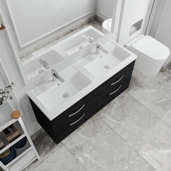 Nuie Athena Wall Hung 4-Drawer Vanity Unit with Double Basin 1200mm Wide - Charcoal Black