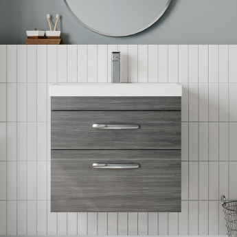 Nuie Athena Wall Hung 2-Drawer Vanity Unit with Basin-3 600mm Wide - Anthracite Woodgrain | Product Image