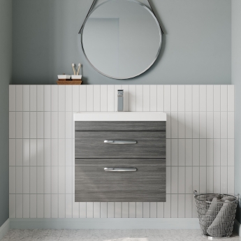 Nuie Athena Wall Hung 2-Drawer Vanity Unit with Basin-3 600mm Wide - Anthracite Woodgrain | Product Image