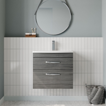 Nuie Athena Wall Hung 2-Drawer Vanity Unit with Basin-4 600mm Wide - Anthracite Woodgrain | Product Image