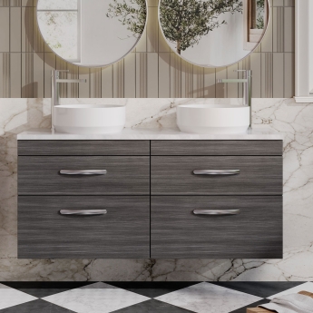 Athena Twin 1200mm 4-Drawer Wall Hung Vanity Unit with Countertop | Product Image