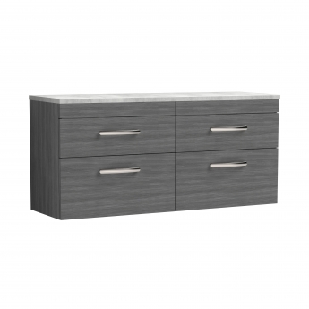 Nuie Athena Wall Hung 4-Drawer Vanity Unit with Bellato Grey Worktop 1200mm Wide - Anthracite Woodgrain | Product Image